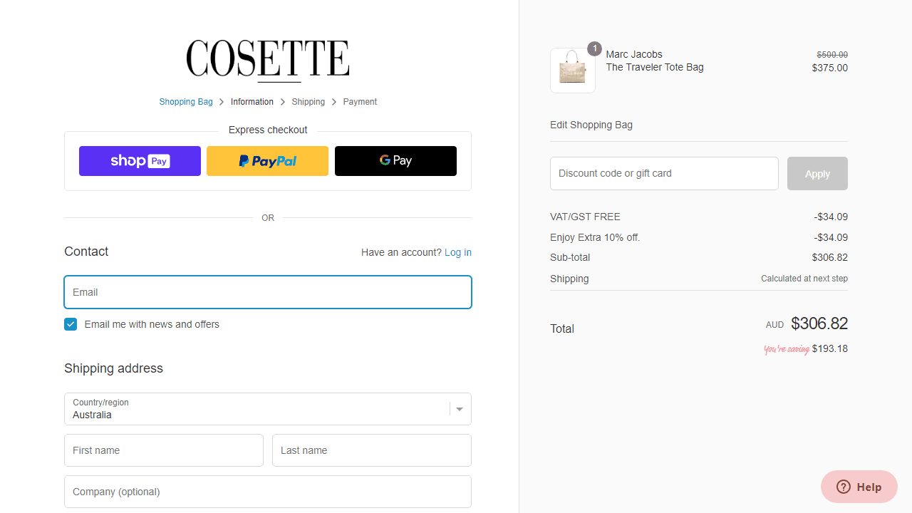 How to apply Cosette AU coupon code